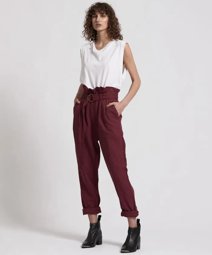 Women OXBLOOD LINEN HIGH WAIST SOHO PANTS One Teaspoon Bottoms