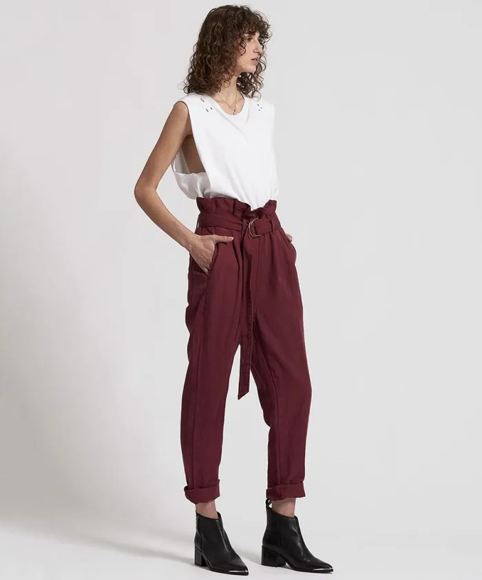 Women OXBLOOD LINEN HIGH WAIST SOHO PANTS One Teaspoon Bottoms Women OXBLOOD LINEN HIGH WAIST SOHO PANTS One Teaspoon Bottoms