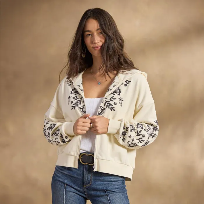 Women Painted Porcelain Zip Hoodie Ivory Sundance Catalog Jackets and Coats