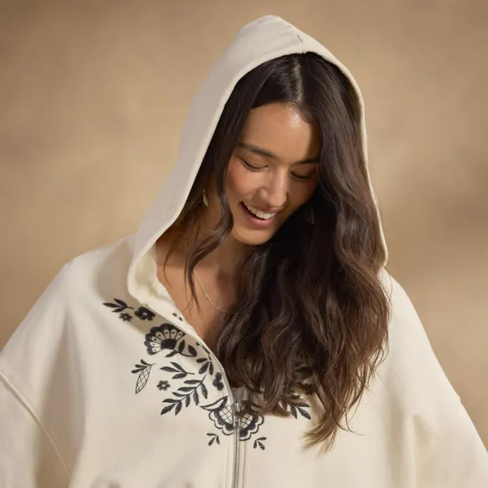 Women Painted Porcelain Zip Hoodie Ivory Sundance Catalog Jackets and Coats Women Painted Porcelain Zip Hoodie Ivory Sundance Catalog Jackets and Coats