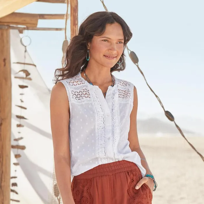 Women Paola Lace Shell Black Sundance Catalog Tops