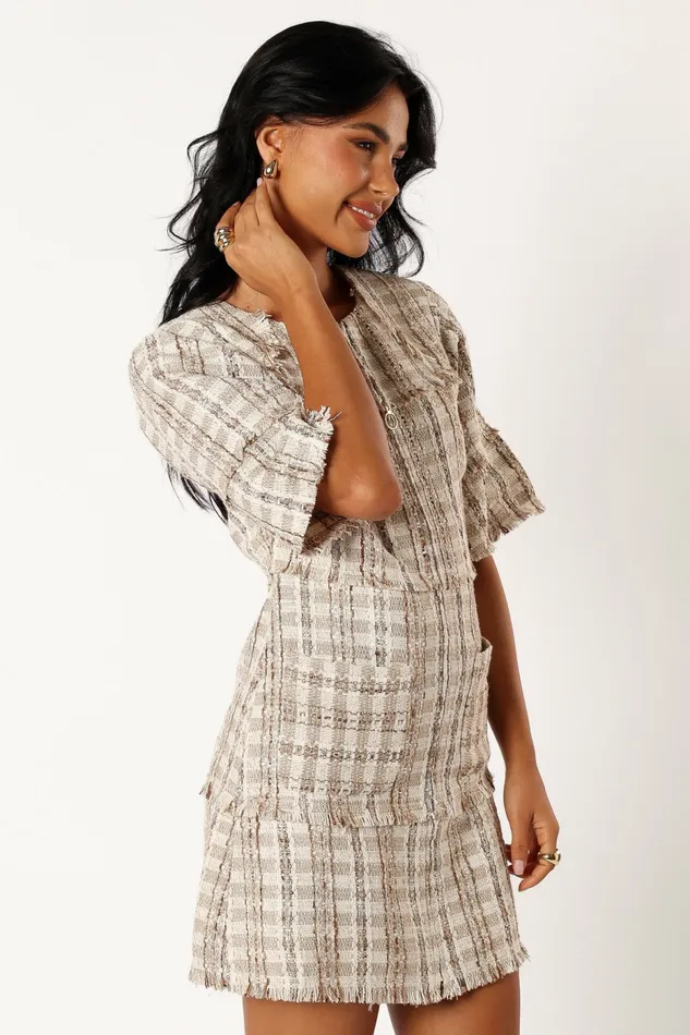 Women Petal and Pup Calloway Mini Dress Cream Tweed Fall Dresses