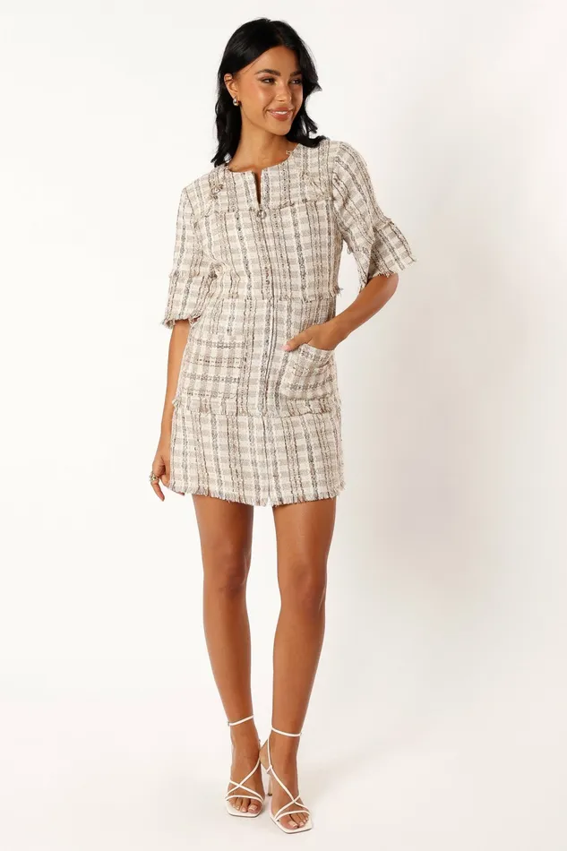 Women Petal and Pup Calloway Mini Dress Cream Tweed Fall Dresses