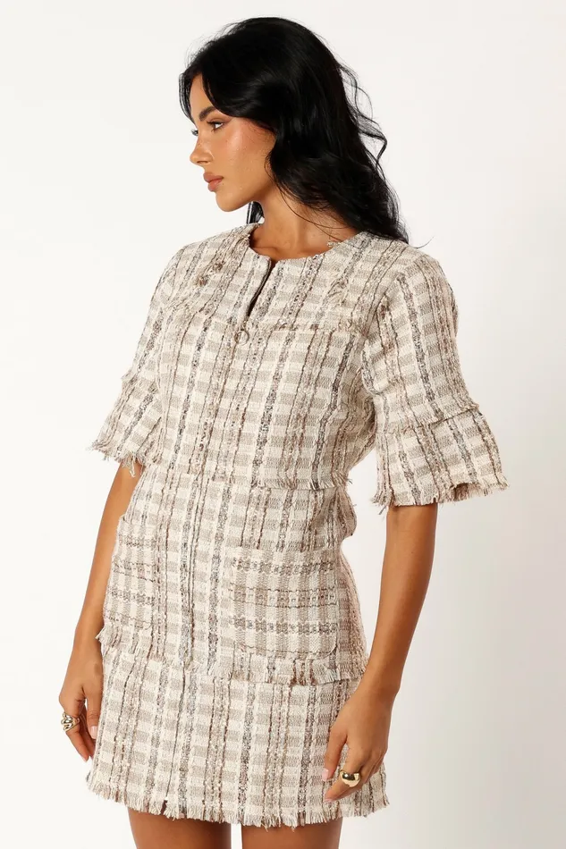 Women Petal and Pup Calloway Mini Dress Cream Tweed Fall Dresses