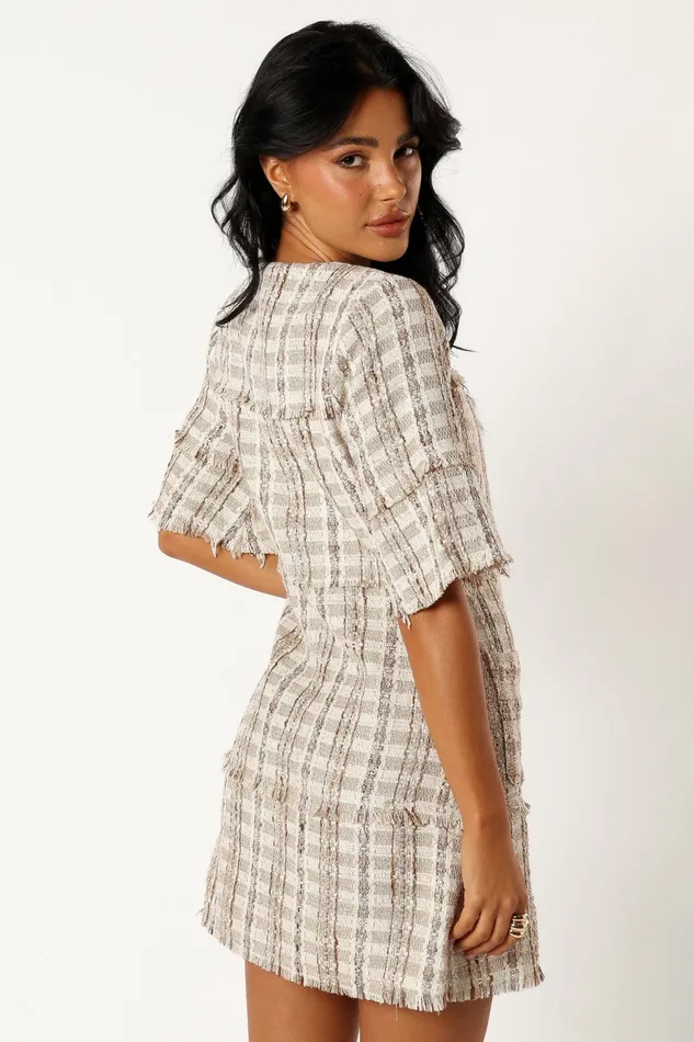 Women Petal and Pup Calloway Mini Dress Cream Tweed Fall Dresses