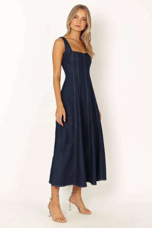 Women Petal and Pup Callum Midi Dress Dark Denim Denim