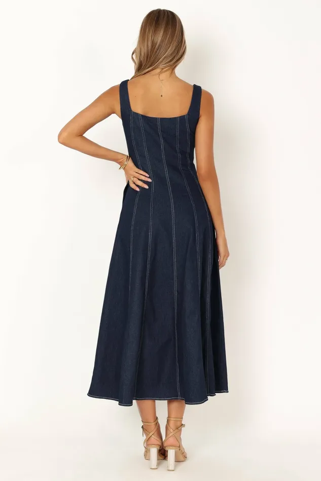Women Petal and Pup Callum Midi Dress Dark Denim Denim
