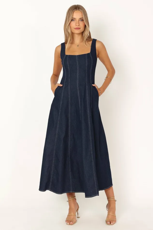 Women Petal and Pup Callum Midi Dress Dark Denim Denim