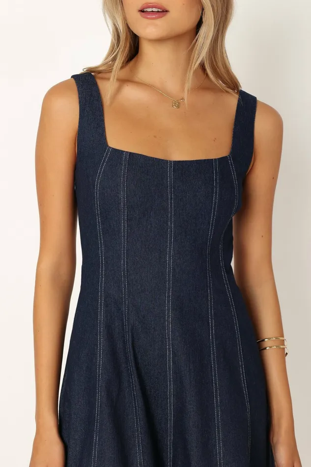Women Petal and Pup Callum Midi Dress Dark Denim Denim