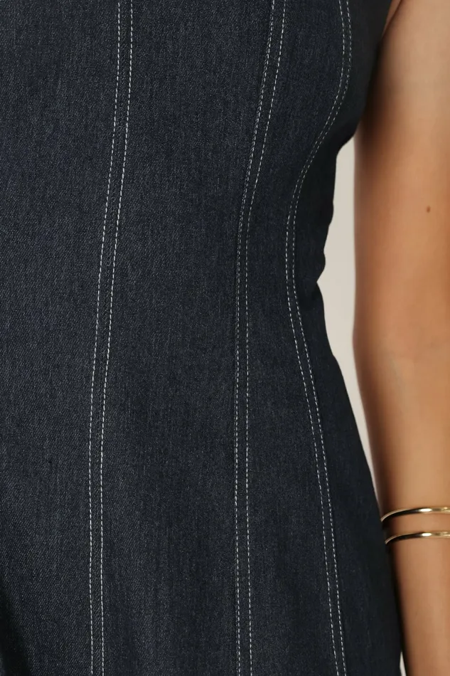 Women Petal and Pup Callum Midi Dress Dark Denim Denim