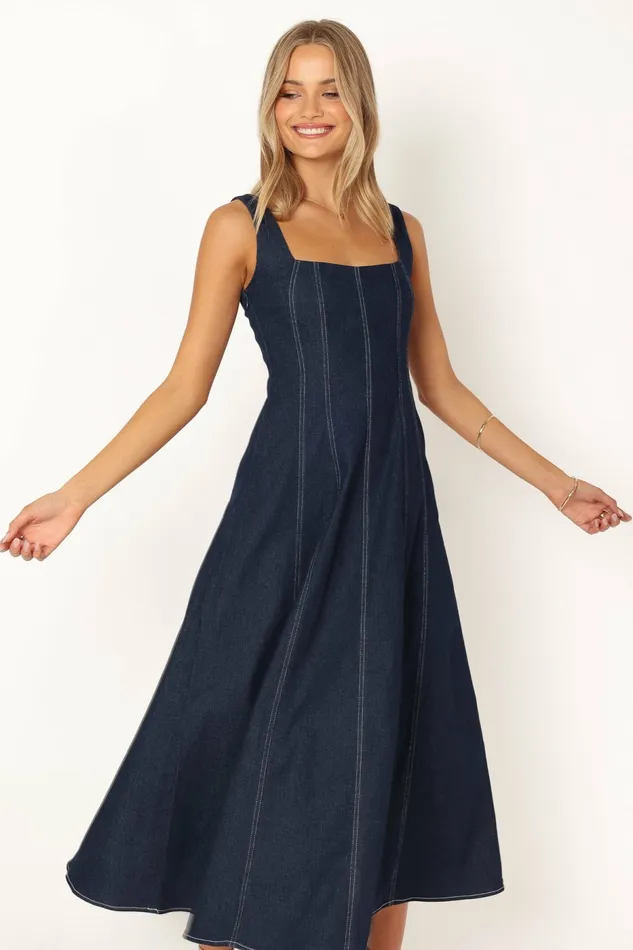 Women Petal and Pup Callum Midi Dress Dark Denim Denim