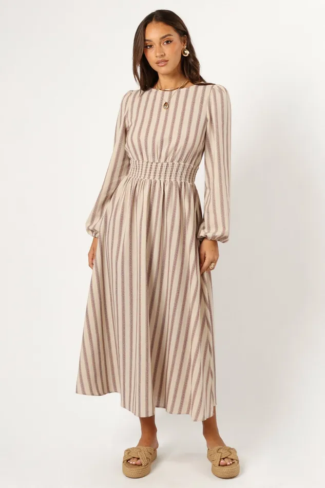 Women Petal and Pup Jimi Long Sleeve Maxi Dress Brown Stripe Winter Dresses