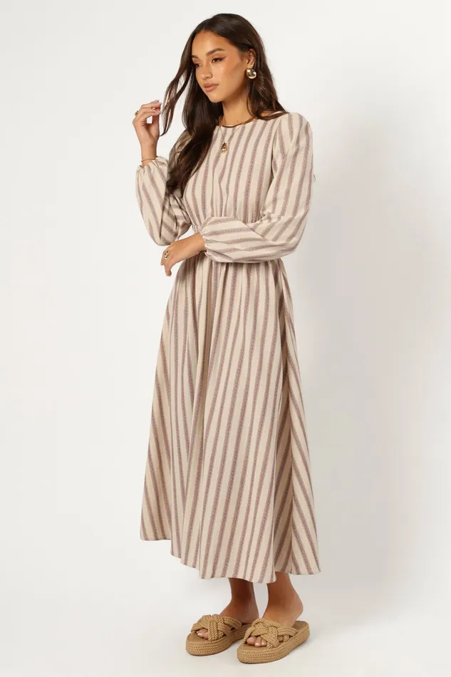 Women Petal and Pup Jimi Long Sleeve Maxi Dress Brown Stripe Winter Dresses