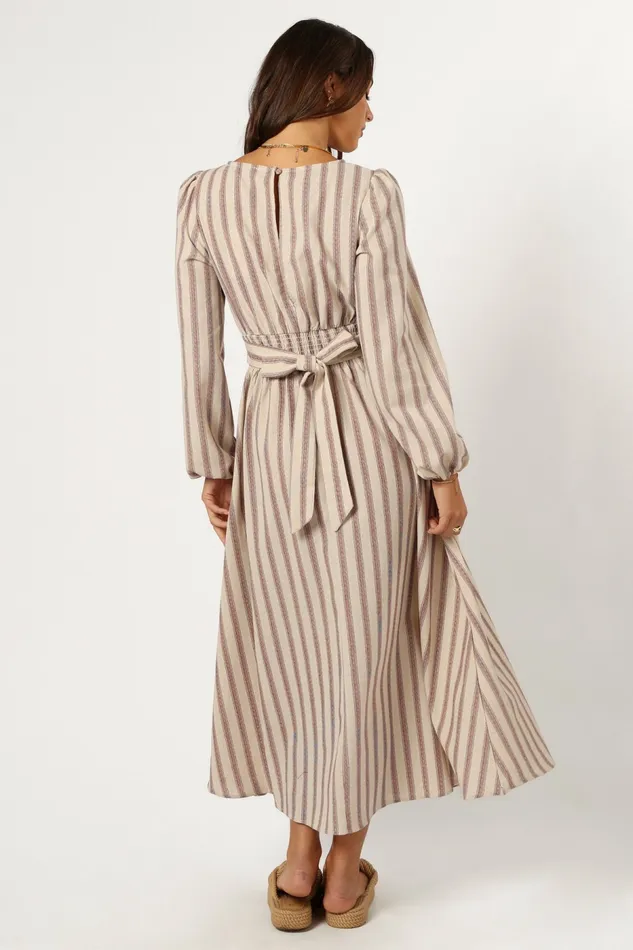 Women Petal and Pup Jimi Long Sleeve Maxi Dress Brown Stripe Winter Dresses