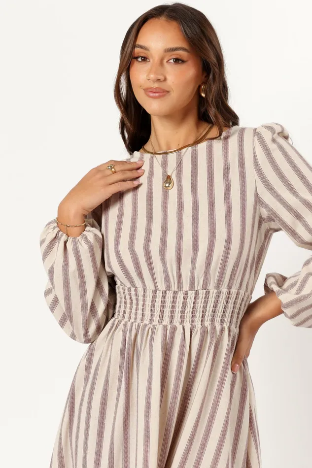 Women Petal and Pup Jimi Long Sleeve Maxi Dress Brown Stripe Winter Dresses