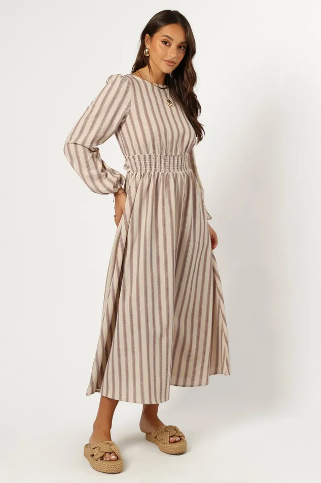Women Petal and Pup Jimi Long Sleeve Maxi Dress Brown Stripe Winter Dresses