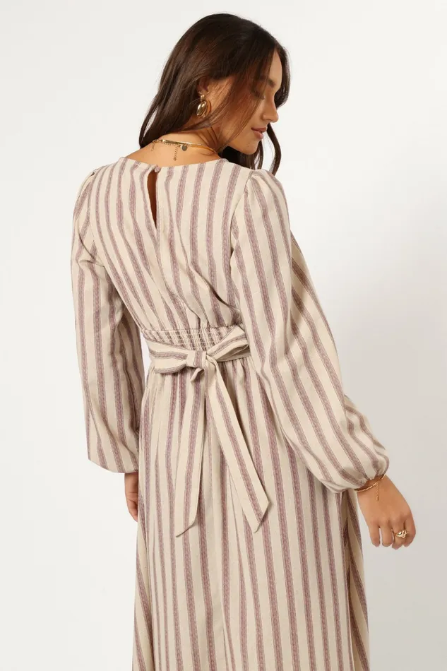 Women Petal and Pup Jimi Long Sleeve Maxi Dress Brown Stripe Winter Dresses