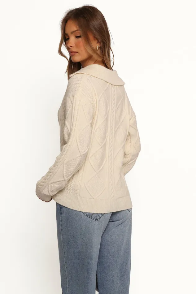 Women Petal and Pup Robbie Collar Neck Cable Knit Sweater Cream Sweaters