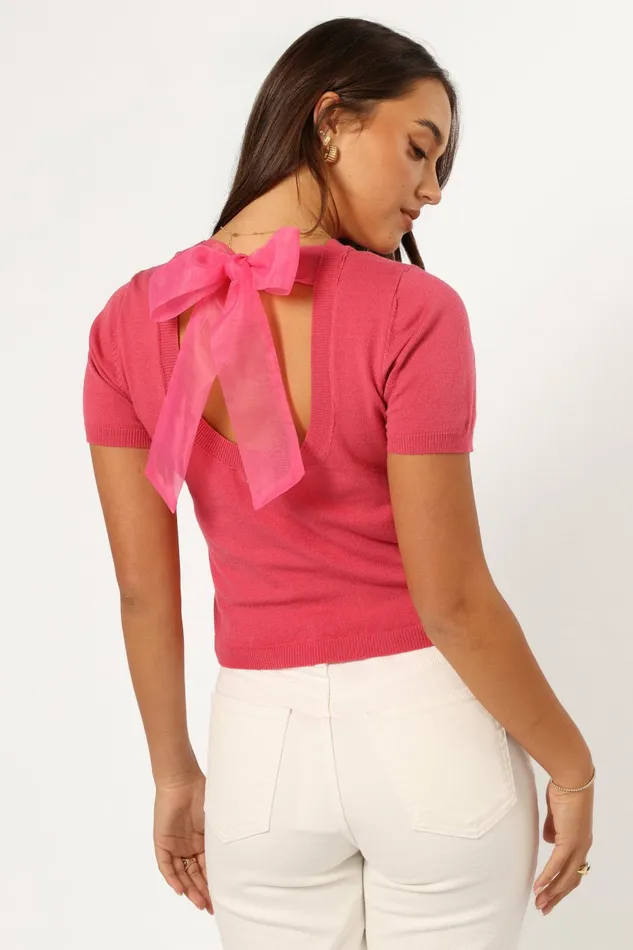 Women Petal and Pup Shannon Bow Top Fuchsia Tees