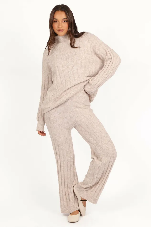 Women Petal and Pup Tahoe Ribbed Knit Set Beige Loungewear