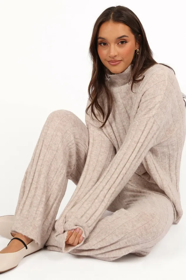 Women Petal and Pup Tahoe Ribbed Knit Set Beige Loungewear