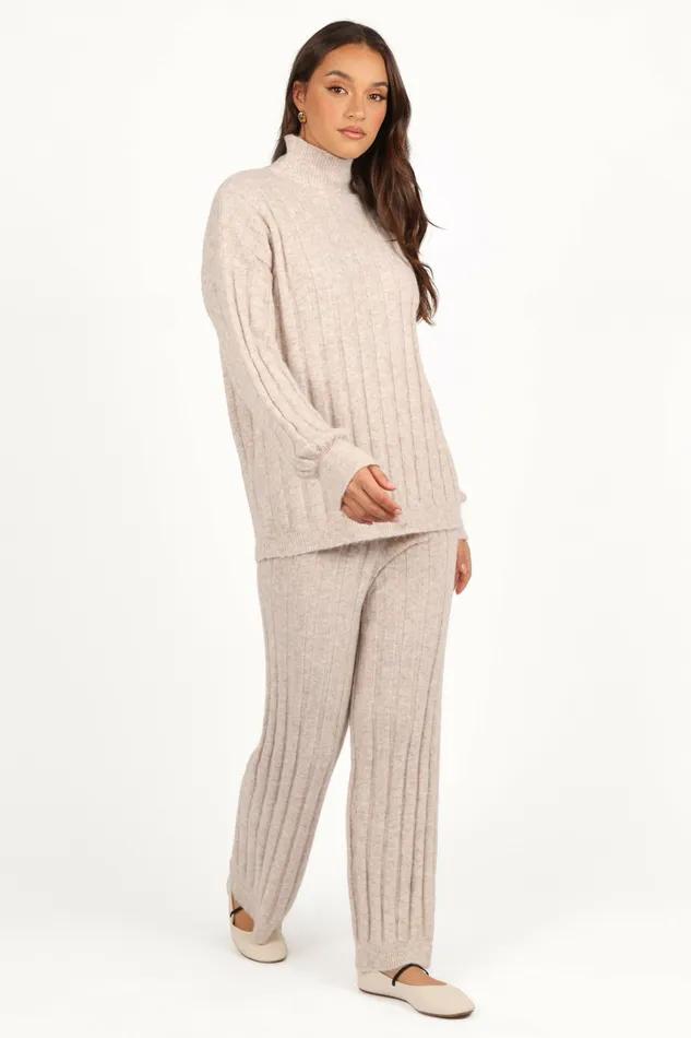 Women Petal and Pup Tahoe Ribbed Knit Set Beige Loungewear