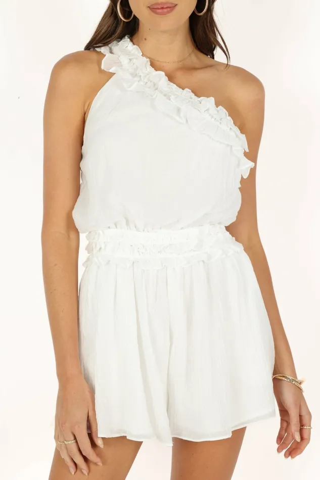 Women Petal and Pup Tilly One Shoulder Romper White Jumpsuits and Rompers