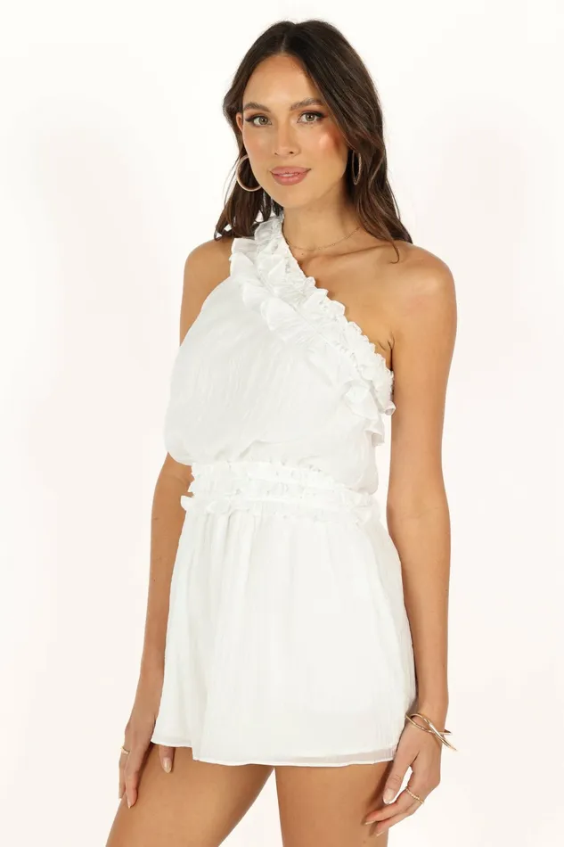 Women Petal and Pup Tilly One Shoulder Romper White Jumpsuits and Rompers