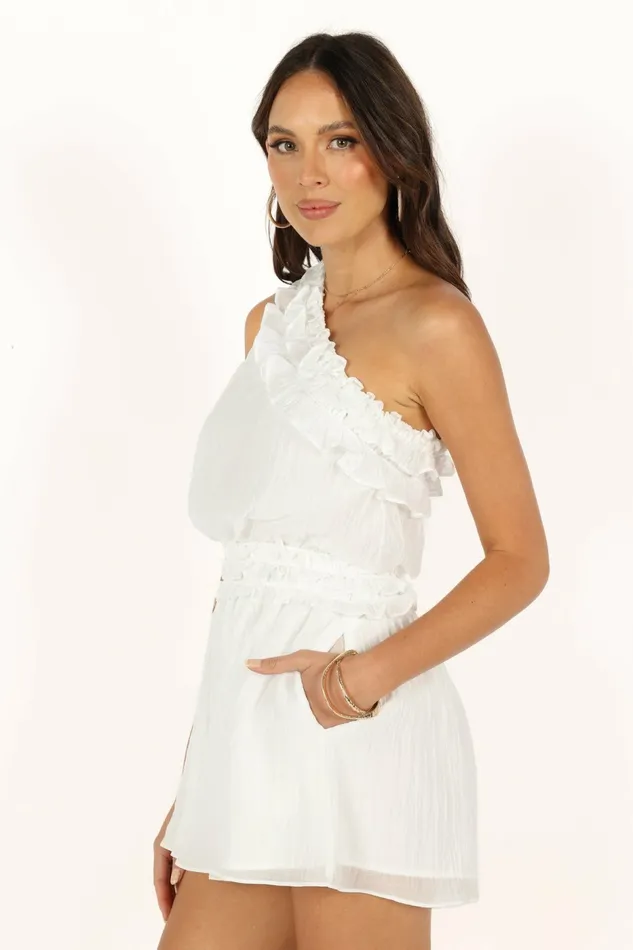 Women Petal and Pup Tilly One Shoulder Romper White Jumpsuits and Rompers