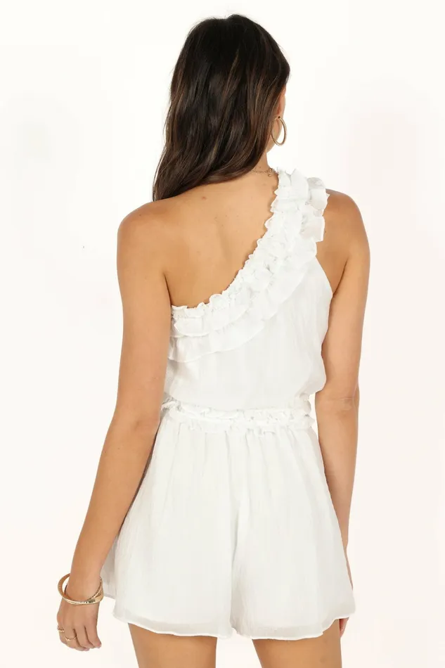Women Petal and Pup Tilly One Shoulder Romper White Jumpsuits and Rompers