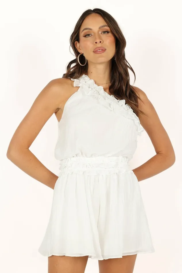 Women Petal and Pup Tilly One Shoulder Romper White Jumpsuits and Rompers