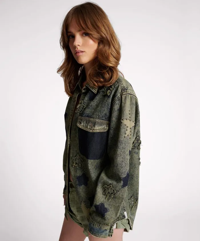 Women PETROL GREEN STAR EVERYDAY SHIRT One Teaspoon Denim Shirts Women PETROL GREEN STAR EVERYDAY SHIRT One Teaspoon Denim Shirts