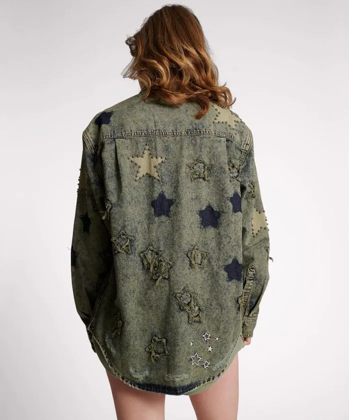 Women PETROL GREEN STAR EVERYDAY SHIRT One Teaspoon Denim Shirts Women PETROL GREEN STAR EVERYDAY SHIRT One Teaspoon Denim Shirts