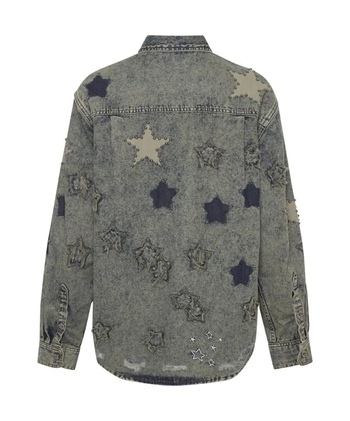 Women PETROL GREEN STAR EVERYDAY SHIRT One Teaspoon Denim Shirts Women PETROL GREEN STAR EVERYDAY SHIRT One Teaspoon Denim Shirts