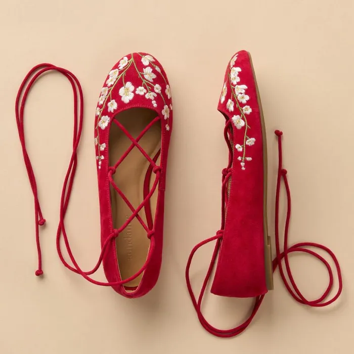 Women Petunia Embroidered Flats Crimson Sundance Catalog Shoes Women Petunia Embroidered Flats Crimson Sundance Catalog Shoes