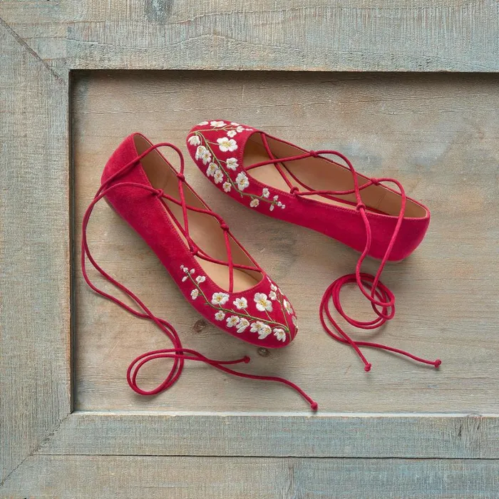 Women Petunia Embroidered Flats Crimson Sundance Catalog Shoes Women Petunia Embroidered Flats Crimson Sundance Catalog Shoes