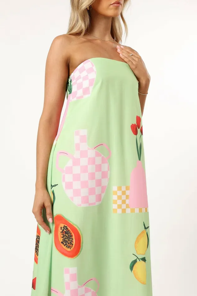 Women Piccolo Strapless Maxi Dress Green Papaya Strapless Dresses Petal and Pup