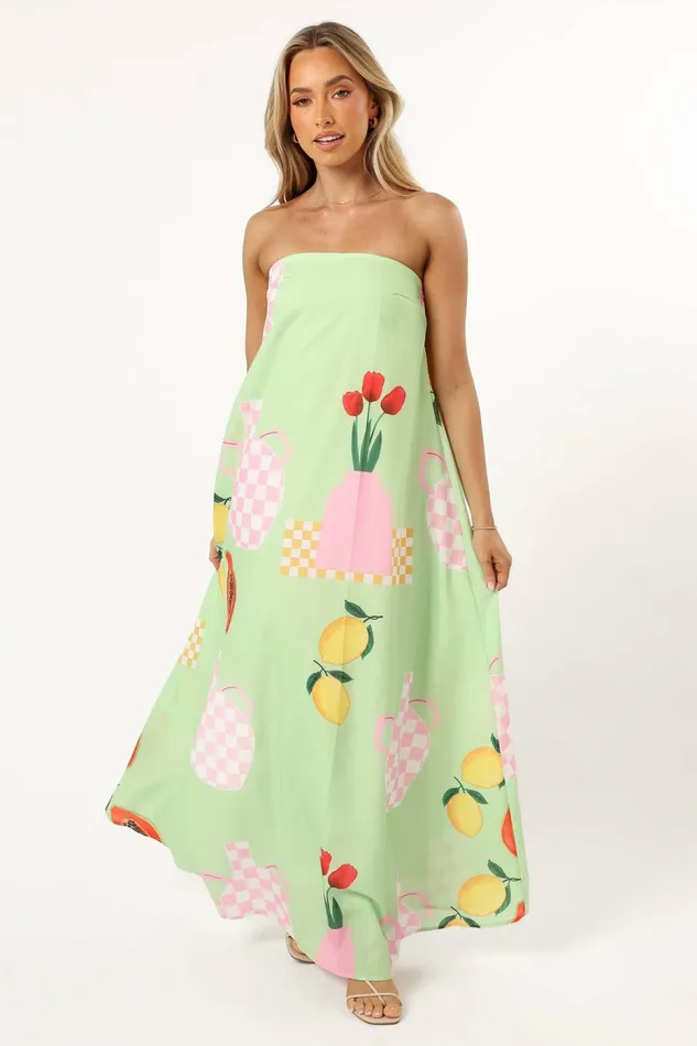 Women Piccolo Strapless Maxi Dress Green Papaya Strapless Dresses Petal and Pup