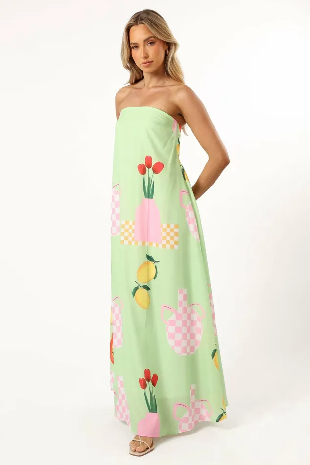Women Piccolo Strapless Maxi Dress Green Papaya Strapless Dresses Petal and Pup