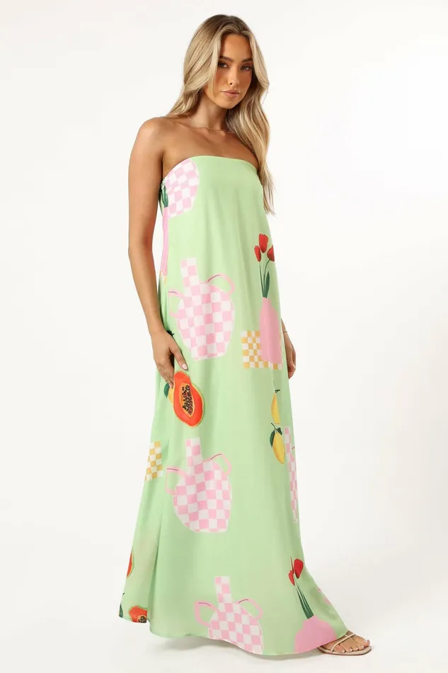 Women Piccolo Strapless Maxi Dress Green Papaya Strapless Dresses Petal and Pup