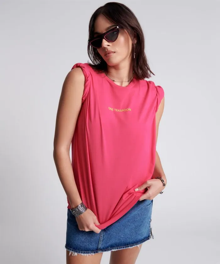 Women PINK GLO ONE TEASPOON ORGANIC LOGO UNISEX TEE One Teaspoon Tees and Tanks Women PINK GLO ONE TEASPOON ORGANIC LOGO UNISEX TEE One Teaspoon Tees and Tanks