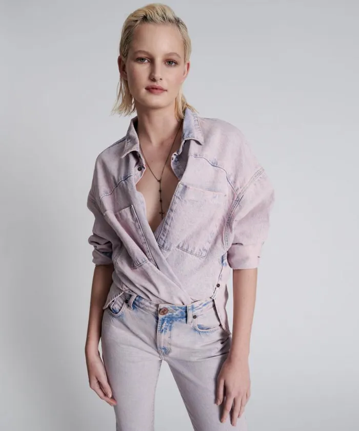 Women PINK HAZE LONG SLEEVE DARIA SHACKET One Teaspoon Denim Tops
