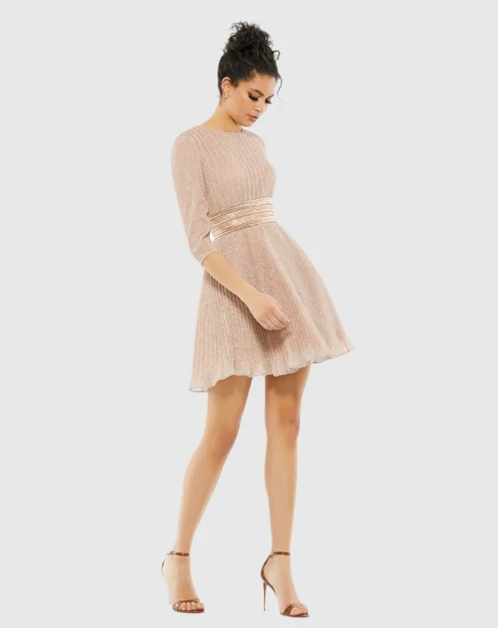 Women Pink Shimmer Infused Pleated Mini Dress Rose Gold Best Sellers Mac Duggal Women Pink Shimmer Infused Pleated Mini Dress Rose Gold Best Sellers Mac Duggal