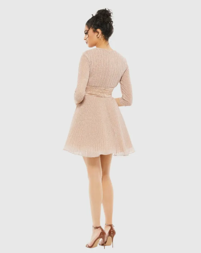 Women Pink Shimmer Infused Pleated Mini Dress Rose Gold Best Sellers Mac Duggal