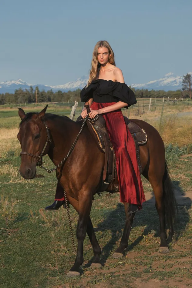 Women Pleated Charmeuse Wide Leg Pants Oxblood Pants Mac Duggal