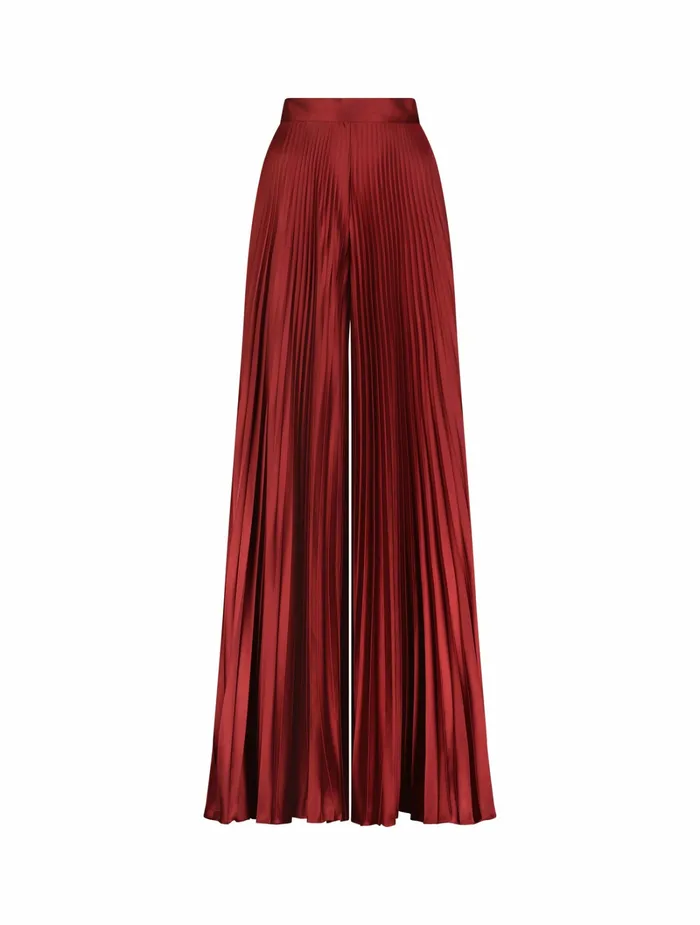 Women Pleated Charmeuse Wide Leg Pants Oxblood Pants Mac Duggal