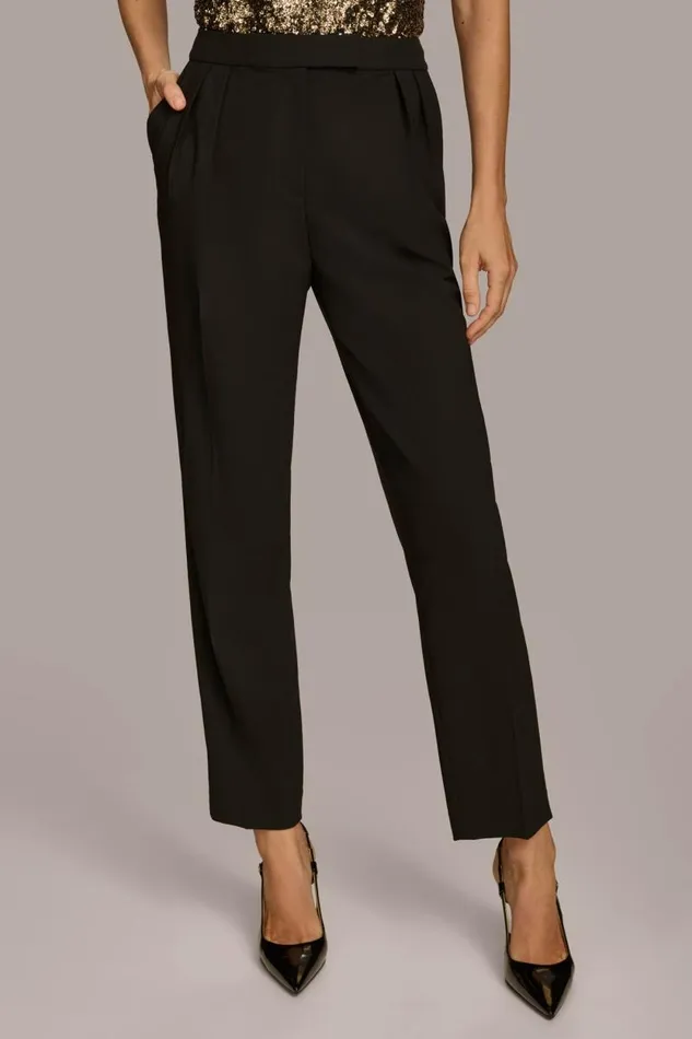 Women PLEATED STRAIGHT LEG PANT Black Donna Karan New York Pants