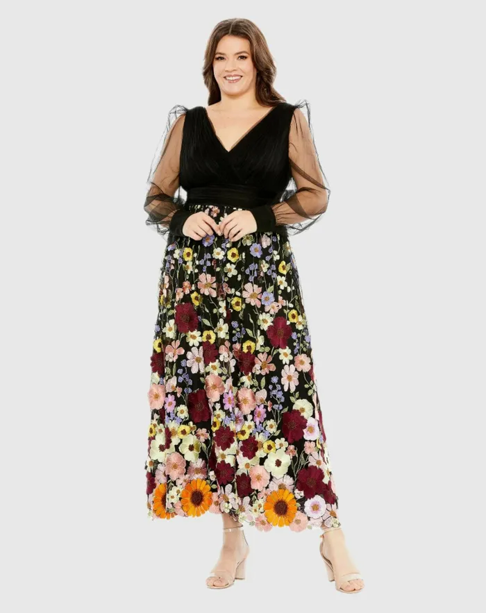 Women Plus Size Dresses Mac Duggal Embroidered Puff Sleeve A Line Dress Black Multi Women Plus Size Dresses Mac Duggal Embroidered Puff Sleeve A Line Dress Black Multi