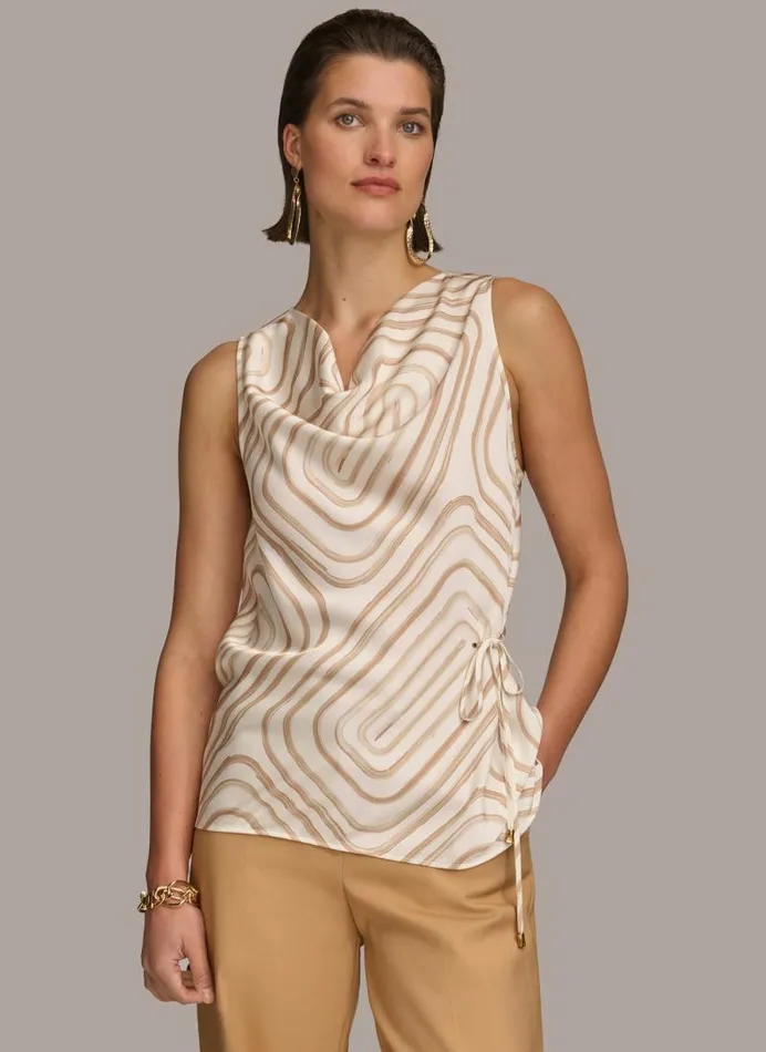 Women PRINT DRAPE NECK TOP Creamfawn Multi Donna Karan New York Sweaters And Tops Women PRINT DRAPE NECK TOP Creamfawn Multi Donna Karan New York Sweaters And Tops