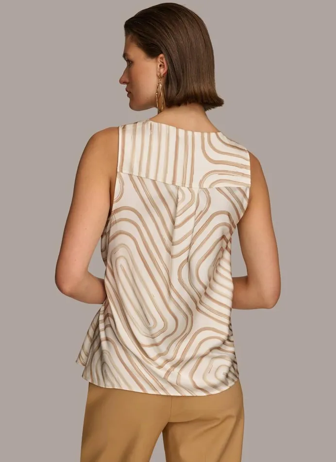 Women PRINT DRAPE NECK TOP Creamfawn Multi Donna Karan New York Sweaters And Tops Women PRINT DRAPE NECK TOP Creamfawn Multi Donna Karan New York Sweaters And Tops